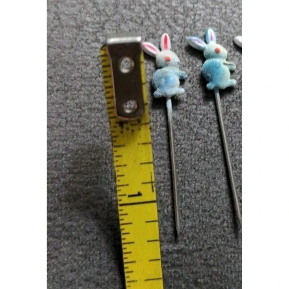 7 Vintage Tiny‎ Metal Stick Pins Bunny Rabbits Easter Crafts 1.25